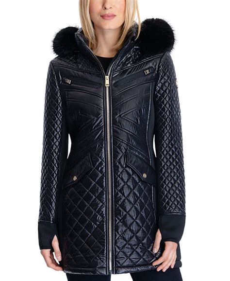 michael michael kors women's faux-fur-trim hooded quilted coat|Michael Kors Faux Fur Trim Down Puffer Coat.